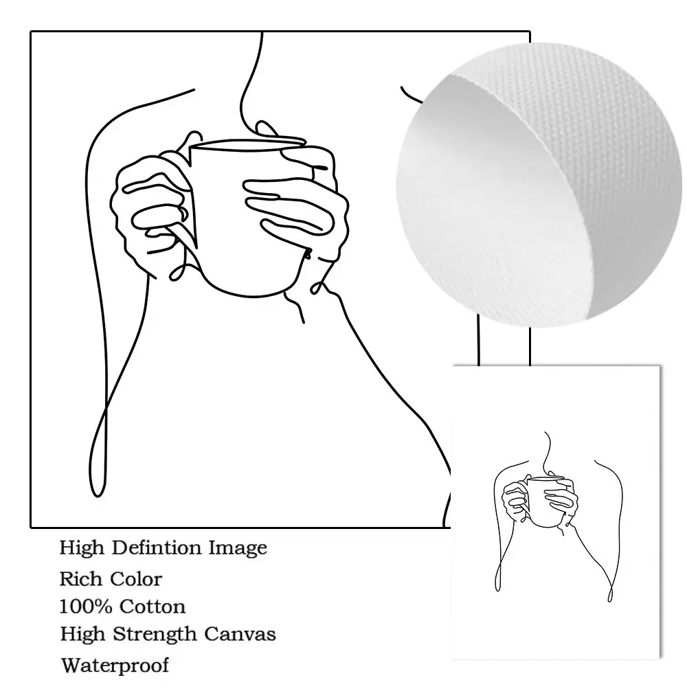 Кофе Искусство Холст плакат рисунок линии абстрактная живопись чашки руки