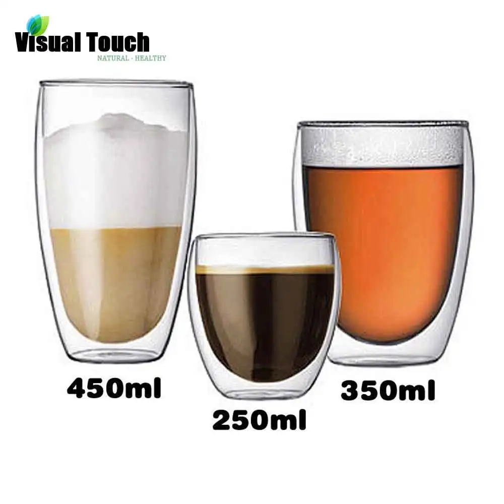 Прозрачная кружка 4 шт. с визуальным касанием прозрачная термоизолированная