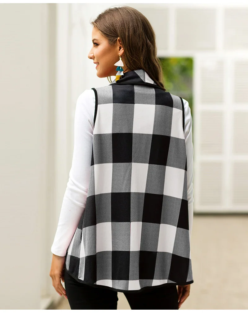 

2020 Fall Vest Top Women Waistcoat Female Lapel Lrregular Check Clothing Sleeveless Outwear Autumn Cardigan Casual Clothing