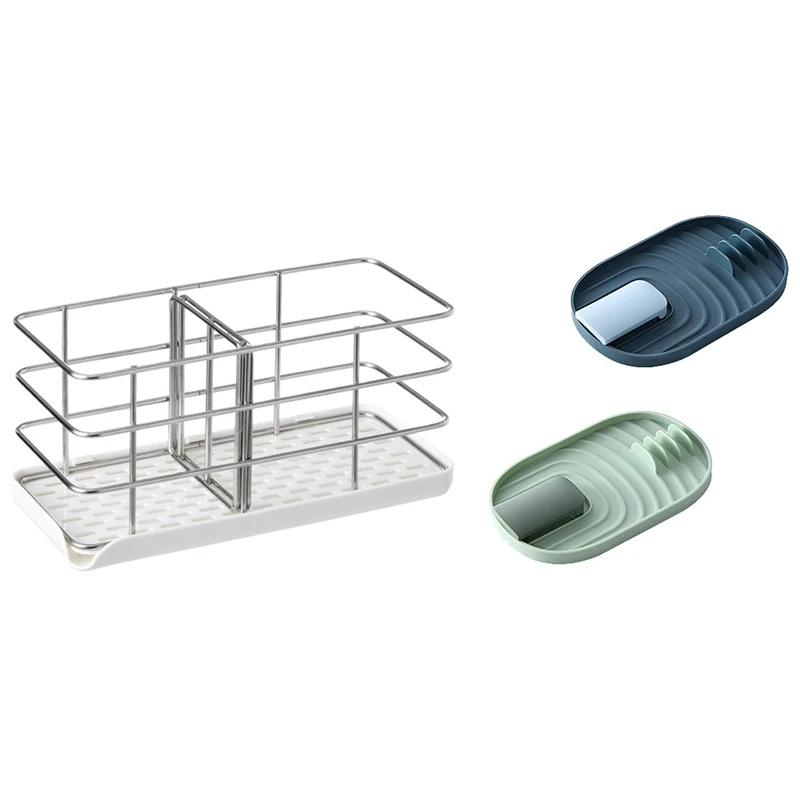 

1X Sponge Holder & 2 PCS Spoon Rest And Pot Lid Holder, Foldable Household Plastic Utensil Anti-Slip Pan Cover