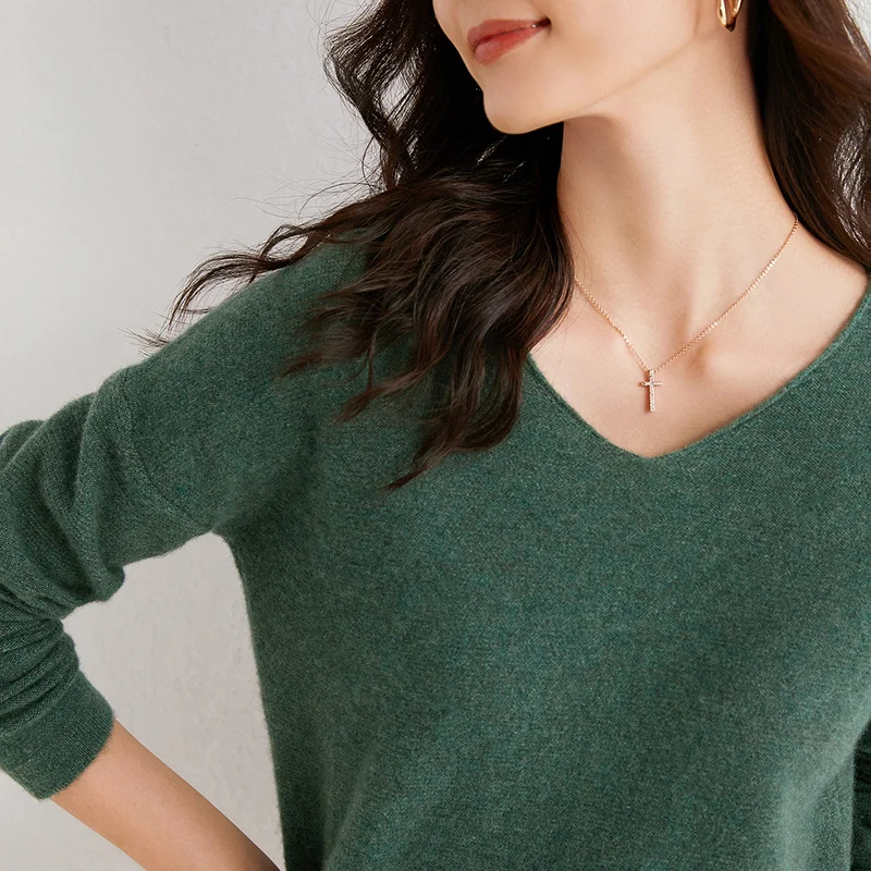 

Winter new V-neck soft sweater 100% wool cashmere long sleeve knitted sweater fashion women's 5 colors knitted fabric