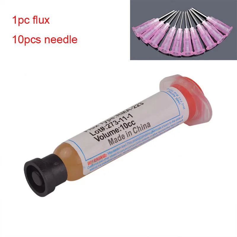 

Паяльная паста 1x 10cc для печатных плат, SMD, флюсовая паста с 10 шт. иглой RMA-223 для чипа, компьютера, светодиодный BGA PGA, инструмент для ремонта DIY