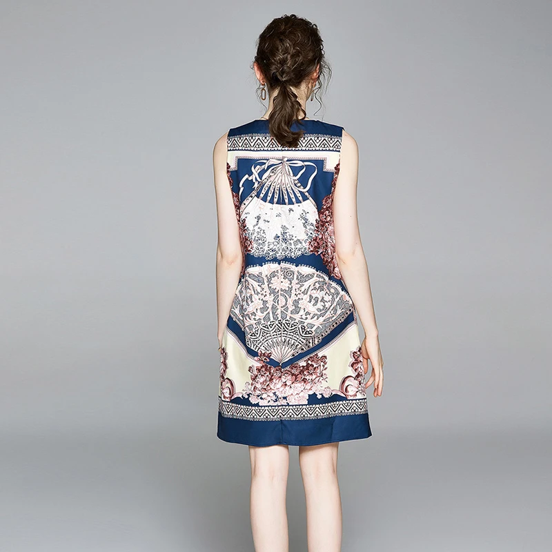 Элегантные летние платья с цветочным принтом женские без рукавов круглым