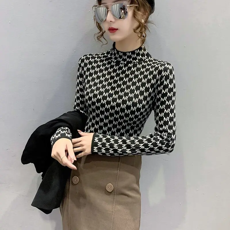 

Thick half high neck bottom shirt women autumn and winter 2020 new ladies foreign style slim high neck sweater women