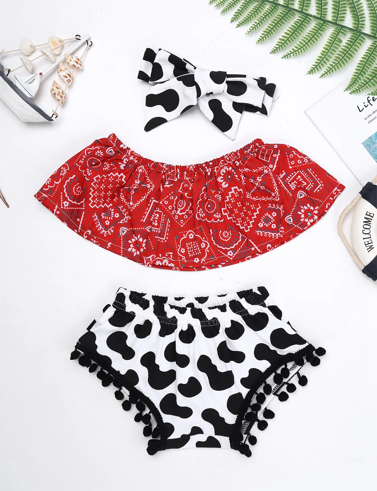 Милая Одежда для новорожденных девочек красная бандана топ труба с принтом