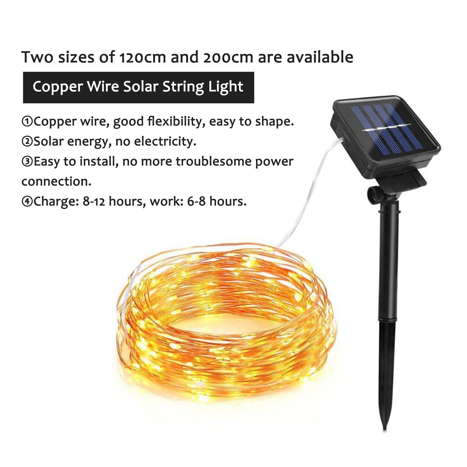 

Solar String Fairy Lights DIY Copper Brilliant Solar Powered Led String Lights Park Lawn Outdoor Lamp Decorative Lighting
