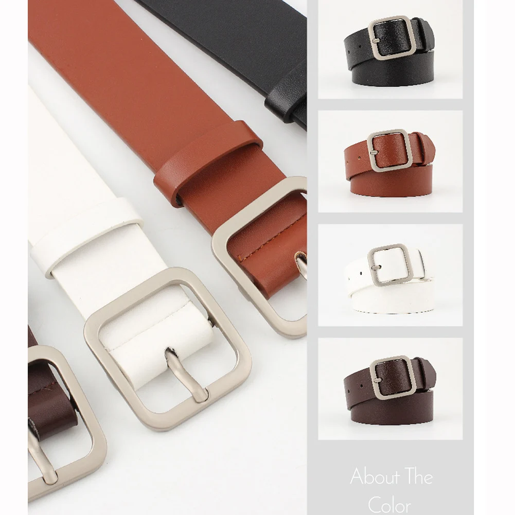 

Imitation Leather Belt Silver & Gold Color Square Pin Buckle Belt For Simple Casual Trousers Women's Waist Belts Jeans Waistband