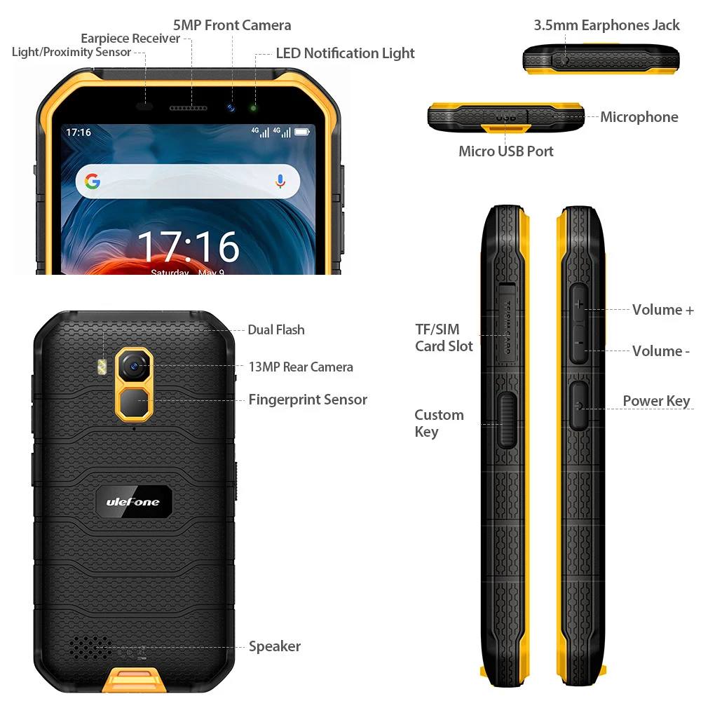 Ulefone Power X7 Pro 5 0 дюймов NFC IP68 IP69K Водонепроницаемый Android 10 4 Гб Оперативная память 32GB