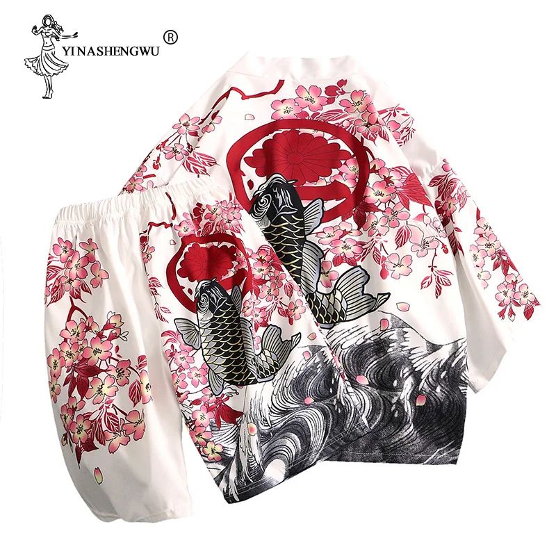 Традиционное японское кимоно юката Женское и мужское кардиган Мужской Топ штаны