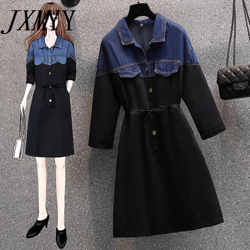 Женское свободное джинсовое платье с вышивкой осень 2021 | Женская одежда