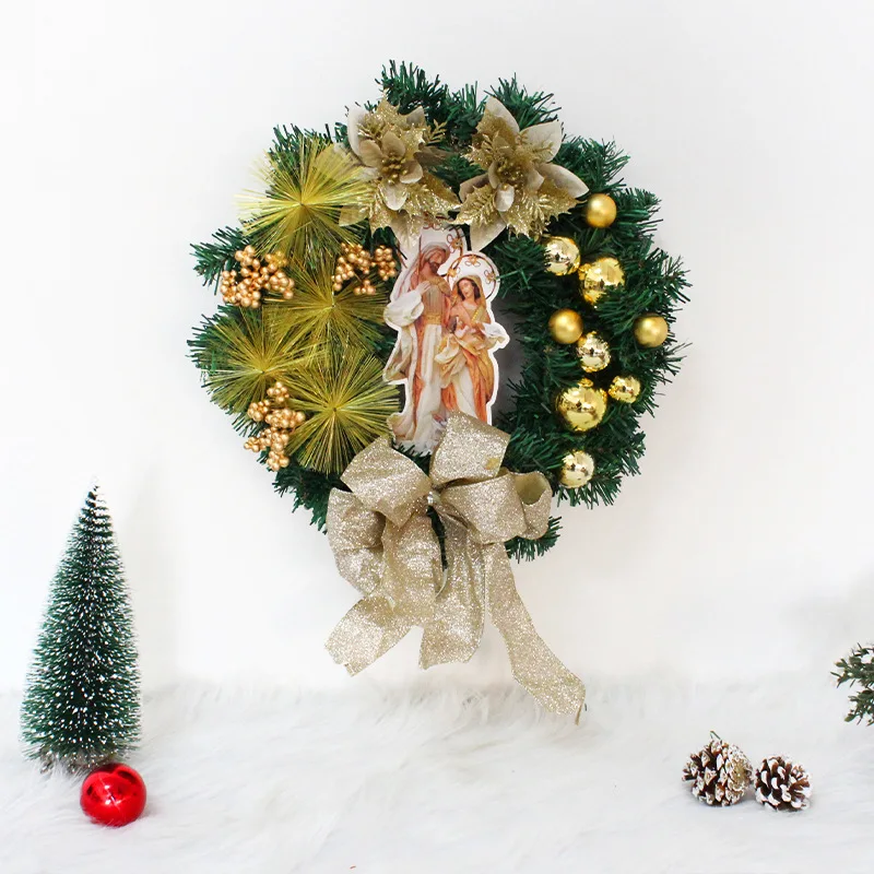 Corona de Navidad sagrada con luces artificiales, adornos colgantes de pared para puerta delantera, decoraci&oacute;n de &aacute;rbol de Feliz Navidad, 40cm-5