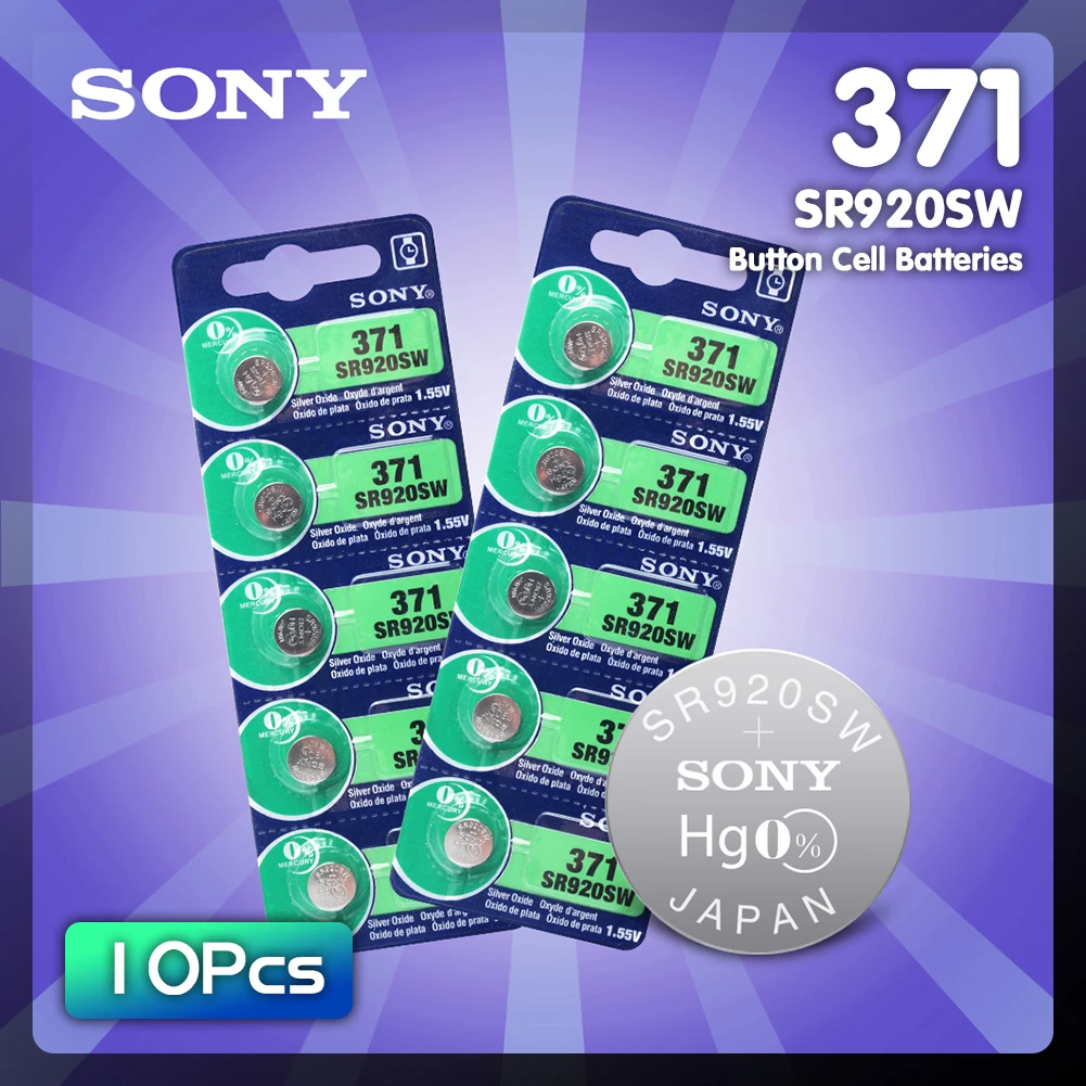 

Sony 10pcs 45mAh 1.55V AG6 371 SR920SW LR920 171 370 L921 LR69 SR920 Button Batteries For Watch Toy Remote Cell Coin Battery