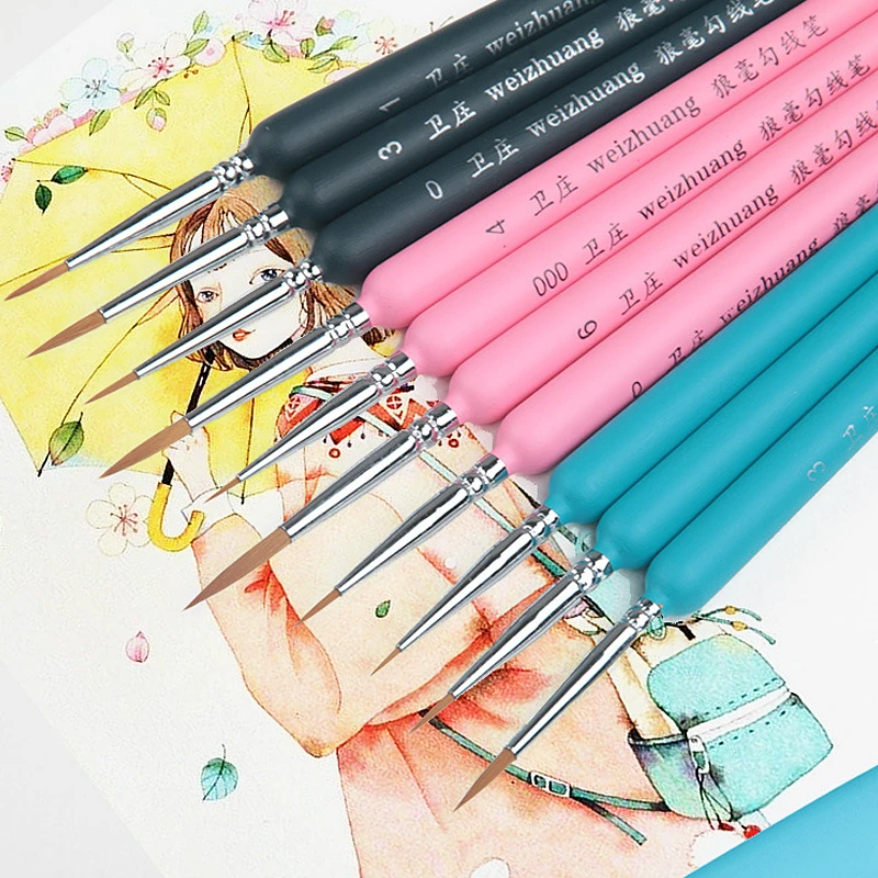 10 шт. кисти для рисования на крючках Волчья шерсть акварельная кисть художника