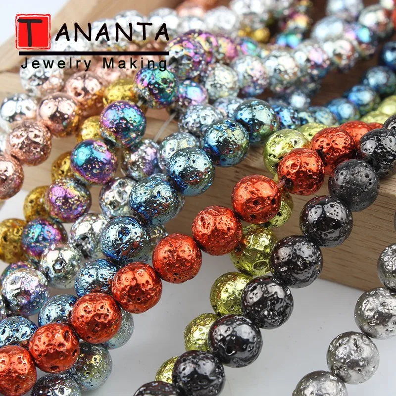 Круглые лавовые бусины из розового золота и серебра камень вулканический для