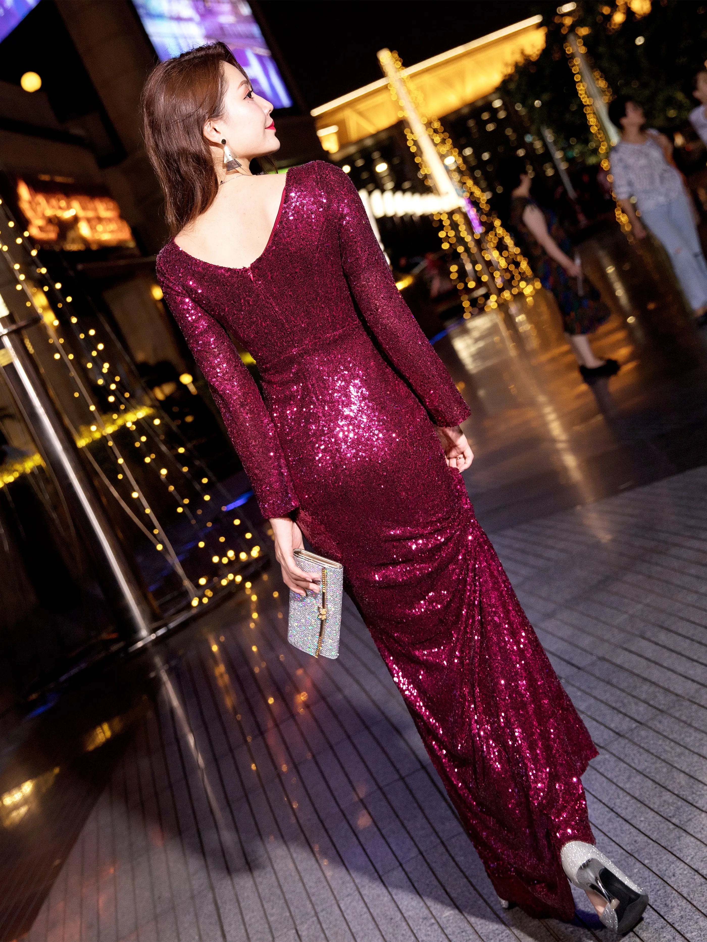 Женское вечернее платье русалка длинное до пола с V образным вырезом сексуальное