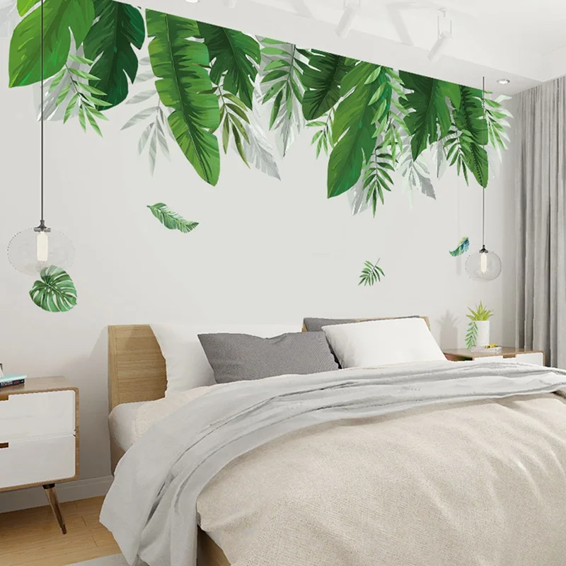 

Jungle Green Leaves Wall Sticker Decoration Living Room Restaurant Seaside Plant Swallow Art Wall Mural Decoration
