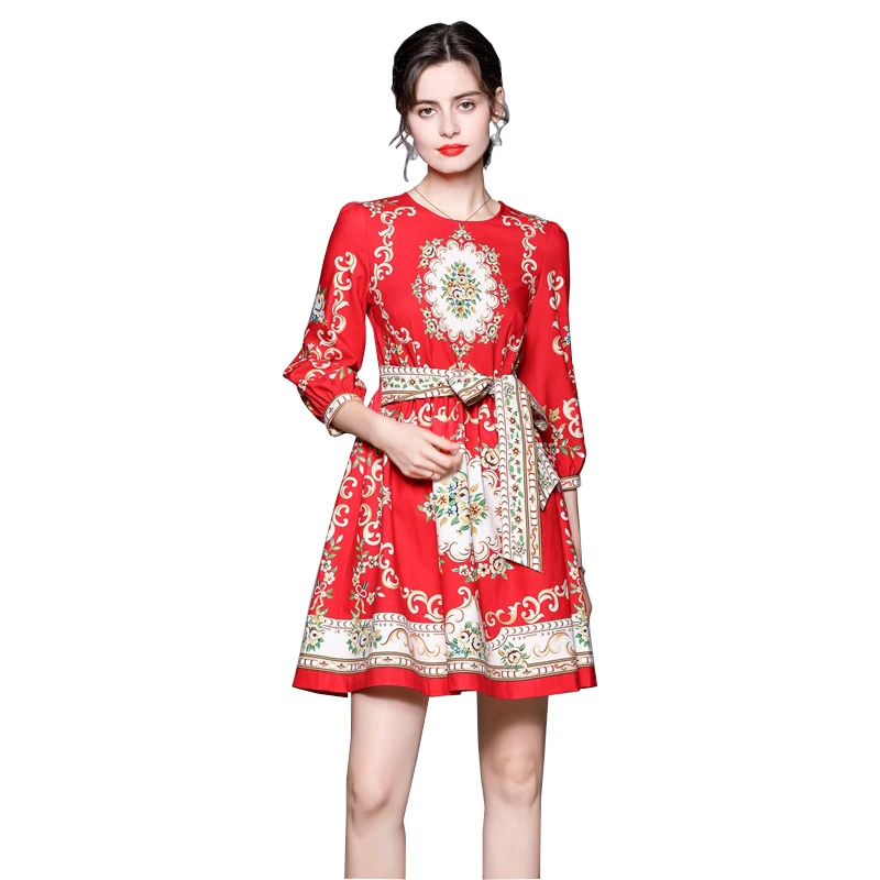 

2021 Newest Summer Fashion Designer Mini Dress Women Puff Sleeve Vintage Foral Printed Boho Holidays Elgant Party Short Dress