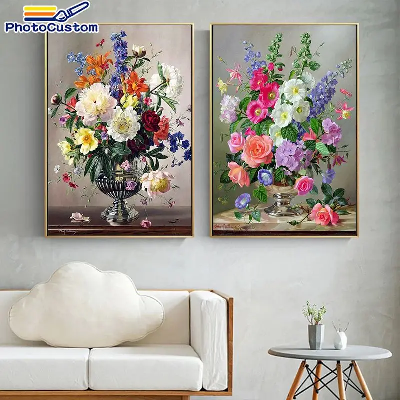 

PhotoCustom Framed Painting By Numbers Flowers Acrylic Handpainted On Canvas Drawing Rose Coloring Home Diy Gift
