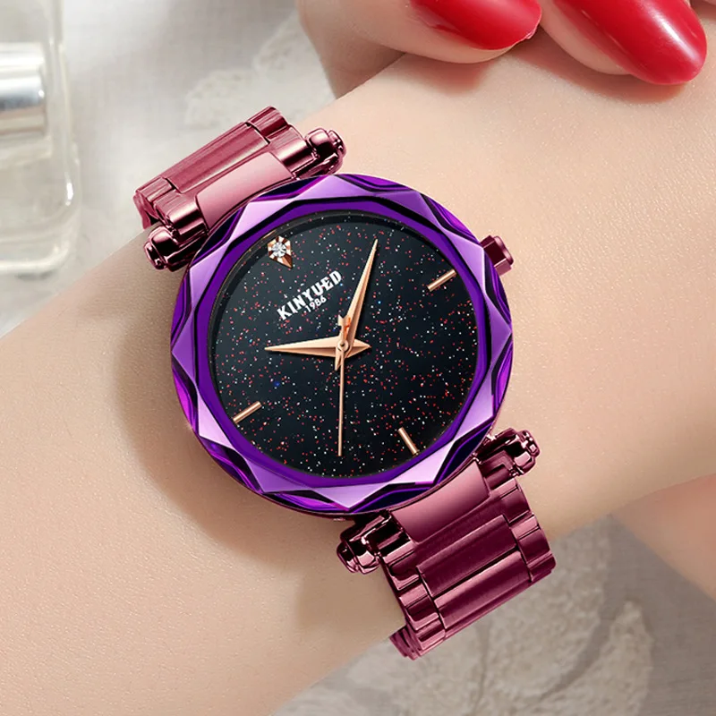 

KINYUED Women's Simple Watches Stainless Steel Star Dial Office Ladies Watch Dress Quartz Wrist Watch Girls Clock Montre Femme
