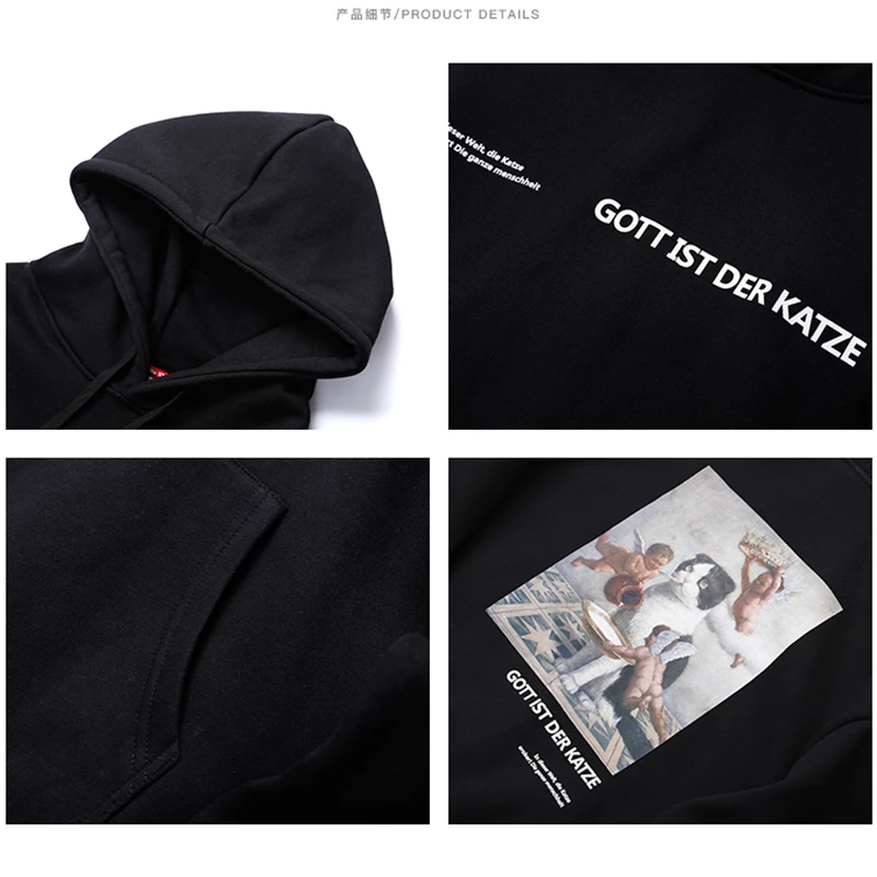 

2020 New Men Fashion street hoodies Funny Angels Cat Print Hoodies Sweatshirts Harajuku Hip Hop Casual Pullover Hooded Streetwea