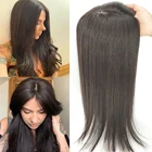 Накладка из длинных прямых человеческих волос 6 дюймов х 6 дюймов, 4 заколки по периметру, шелковые топы, кусочки волос для женщин, Воздухопроницаемый Шелковый Топ, европейские волосы