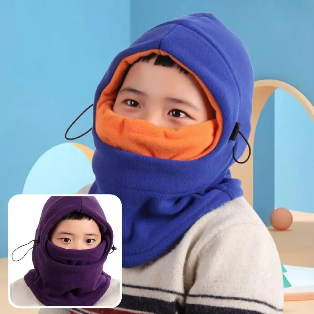 

Unisex 3-12 Years Stylish Solid Drawstring Cap Scarf Boys Girls Children Face Cover Thicken for Hiking
