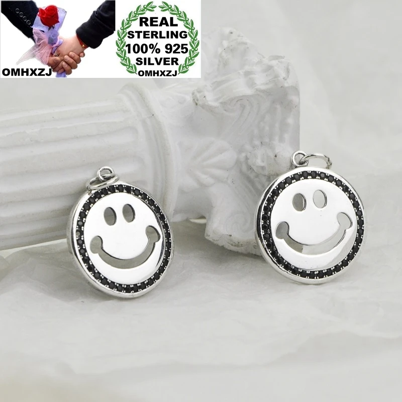 

OMHXZJ Wholesale HD31 European Fashion Fine Woman Birthday Party Gift Smile Face Zircon 100% 925 Sterling Silver Pendant Charm