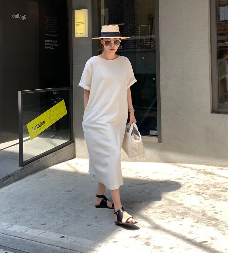 

2021 Summer New Solid Color Loose Lace Front and Back Two Wear Lazy Dress