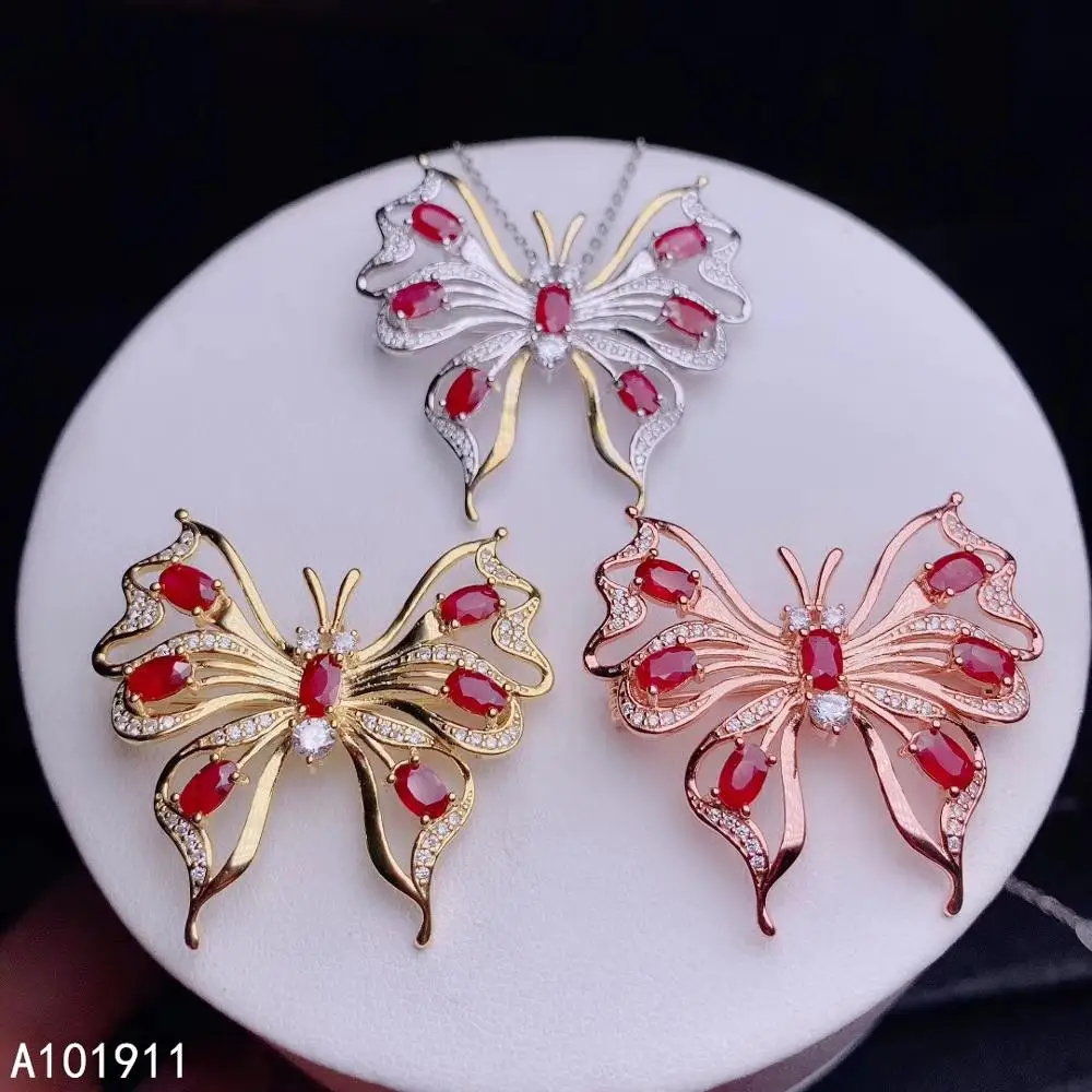 

KJJEAXCMY Fine Jewelry Natural Ruby 925 Sterling Silver Women Two Wear Pendant Chain Brooch Support Test Luxury