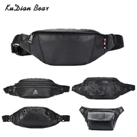 kudian bear fashion men waist bag black male belt bag wateproof chest handbags pack leather purse shoulder bag bx01 pm49