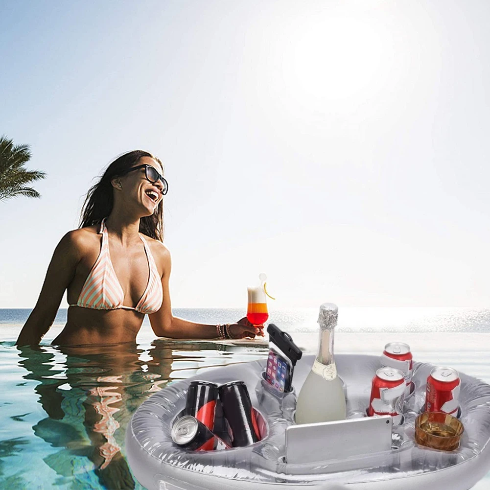 

New 70x50cm Inflatable Floating Mini Bar 8 Holes Swimming Pool Beach Drink Holder Tub Lounge Raft Beer Bucket Bar Table Tray