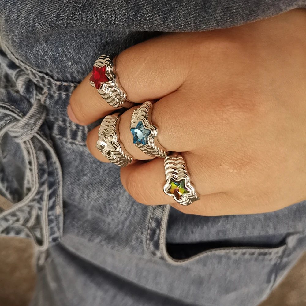 

Lost Lady Geogrous Rhinestone Zircon Star Rings for Women Hip Hop Wide Alloy Rings Fashion Girls Jewelry Wholesale Female Gifts