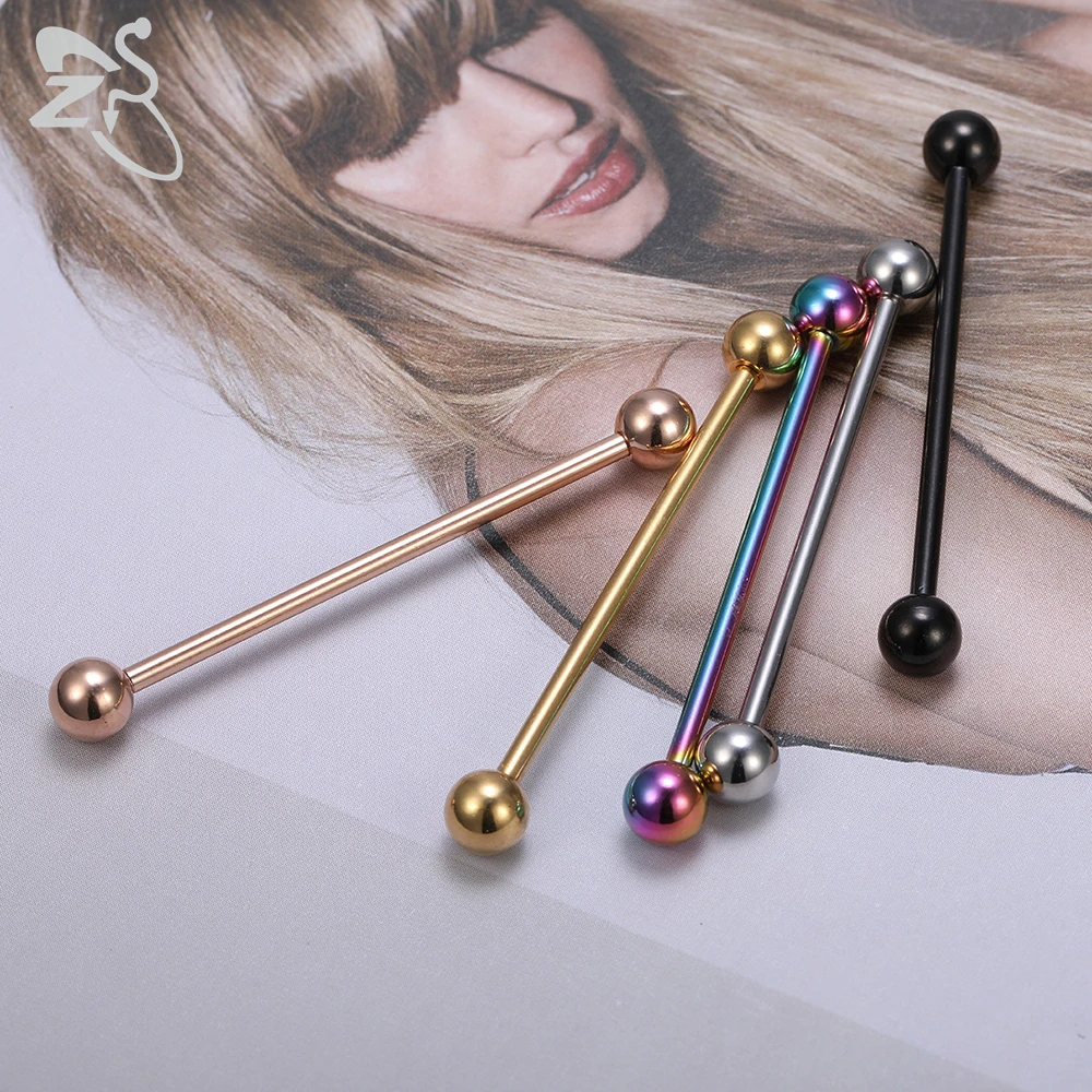 ZS 1 PC Colorful Stainless Steel Long Industrial Barbell Ring For Women Men 14g Snake Ear Tragus Helix Ear Piercing Body Jewelry