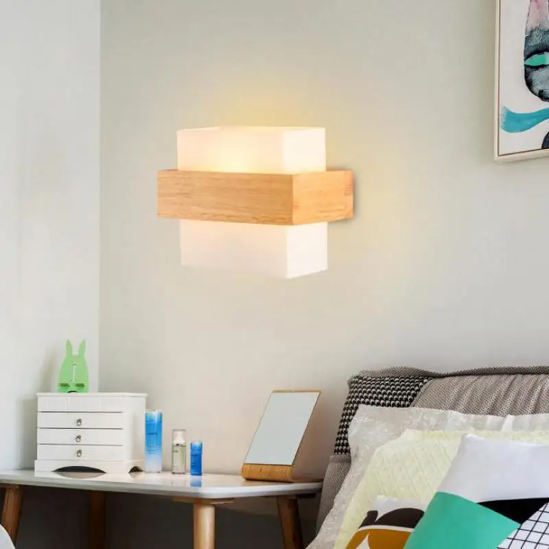Современная простая светодиодная деревянная настенная лампа прикроватный