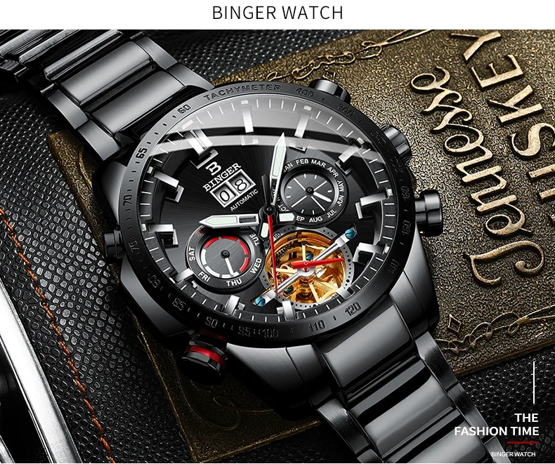 Швейцарские автоматические часы для мужчин BINGER механические мужские часы модный бренд Relogio Masculino водонепроницаемые из нержавеющей стали