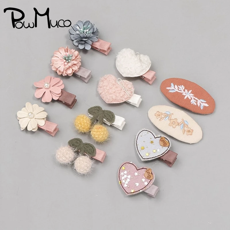 

Powmuco Fashion Sweet Heart-shaped Baby Girls Hairpins Handmade Flowers Toddler Bangs Barrettes Cute Cartoon Infant Headwear