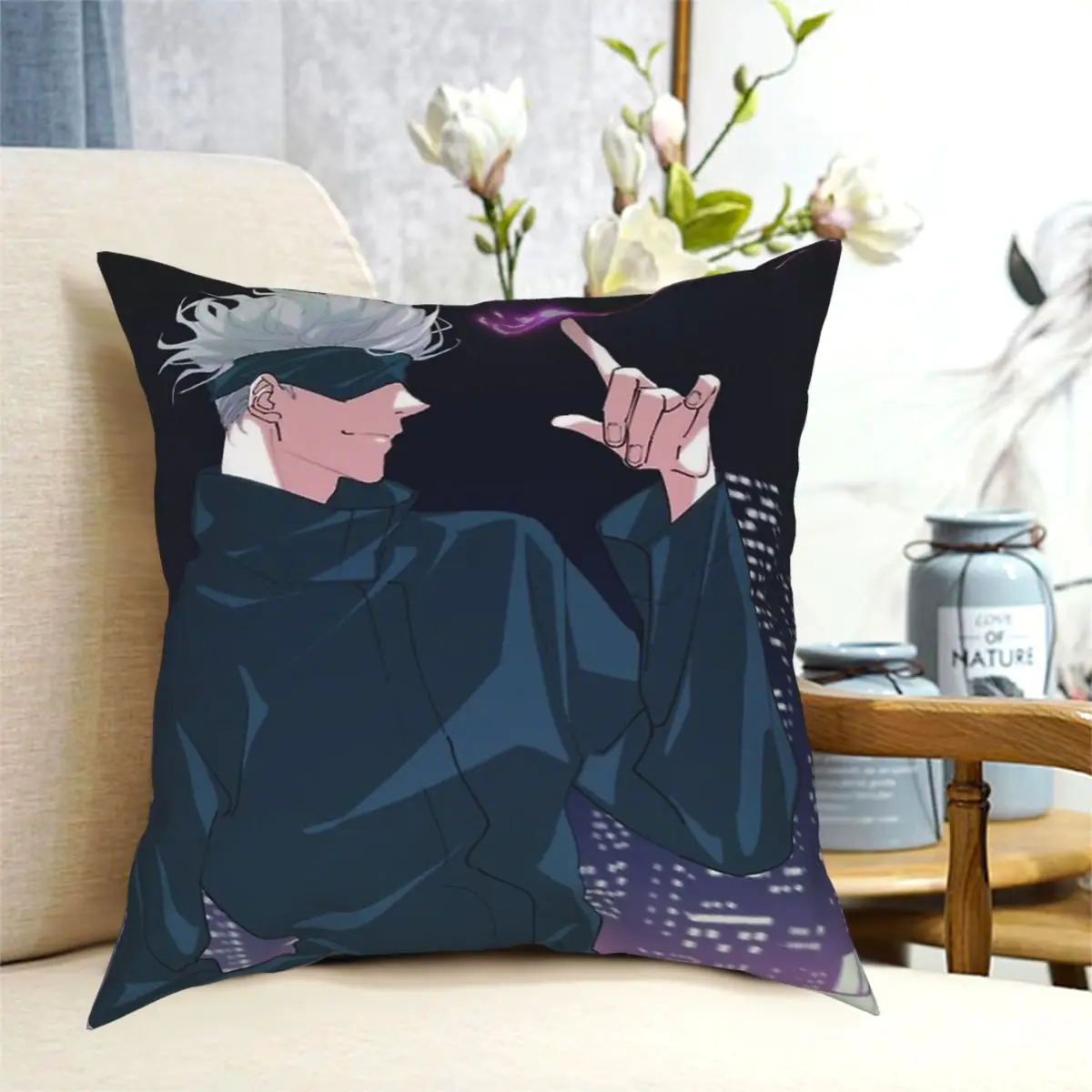 

Saturo Gojo Throw Pillow Case Jujutsu Kaisen Anime Size 30 40 45 50 Coussin Case DIY Printed Fashion For Sofa Decor