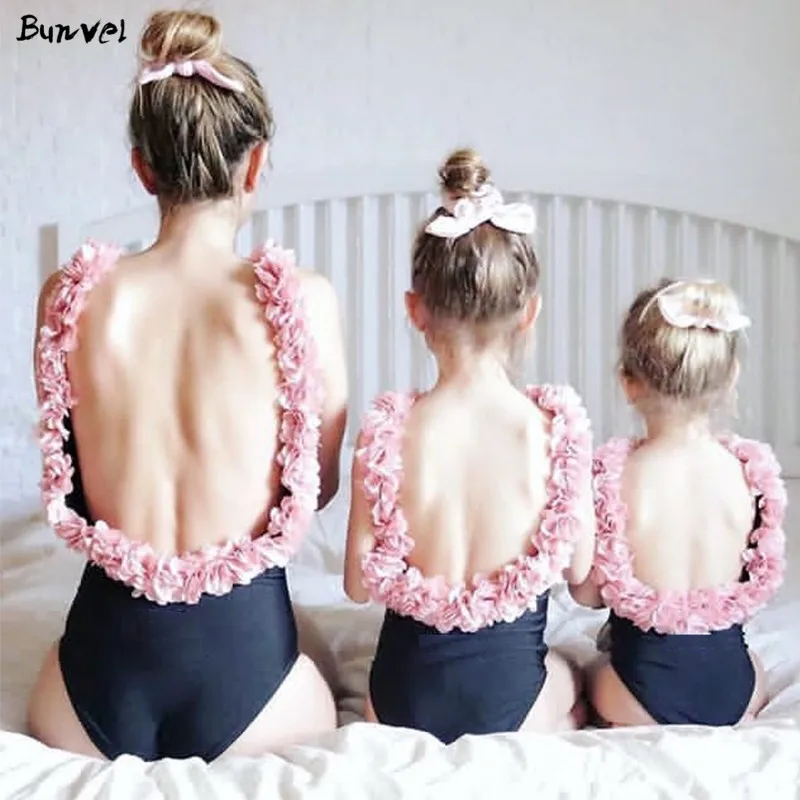 Купальники bunvel Mommy And Me с 3D цветочным ремешком и открытой спиной пэчворк цельный