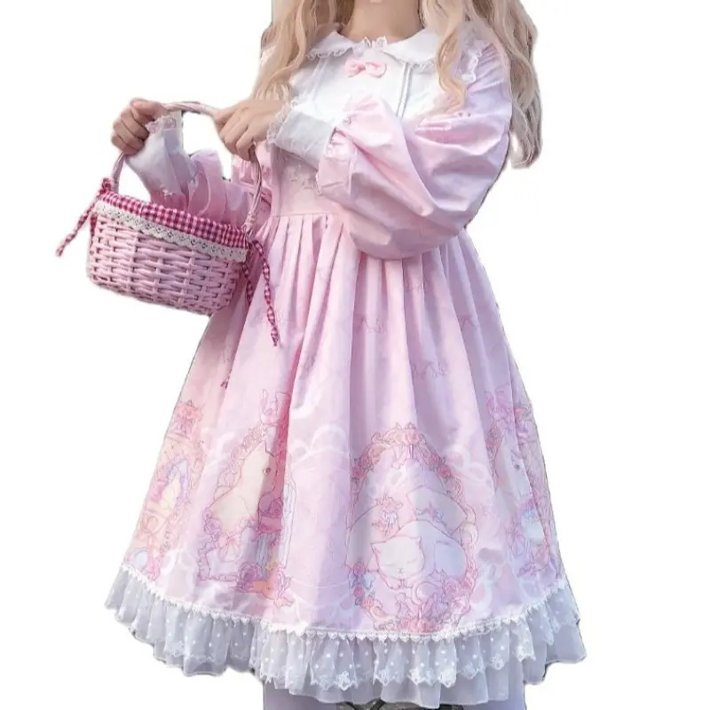 OP японский милое платье в стиле лолита с длинным рукавом воротник кукла круглым