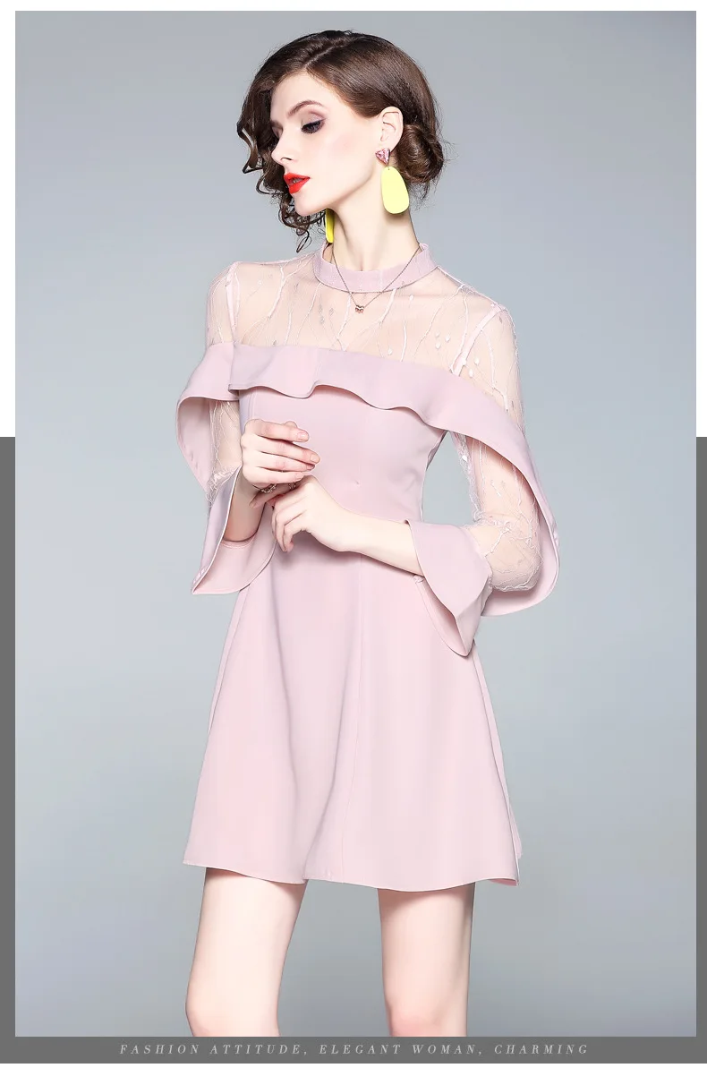 

Spring and summer 2020 new women's mesh splicing Ruffle Dress celebrity perspective sheath dresses butterfly sleeve cloth