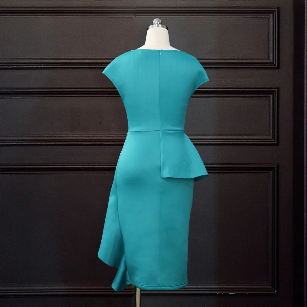 

Green Office Bodycon Dress Women Sexy Ruffles Patchwork Mid-Calf Summer Robe 2021 African Split Party Maxi Women's Dresses