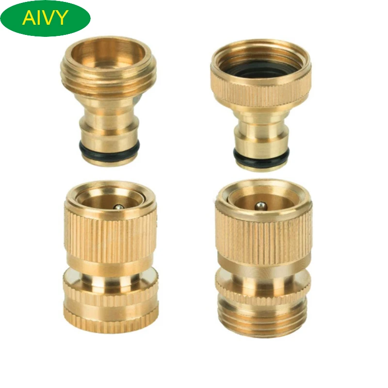 Garden Hose Quick Connector,Solid Brass 3/4" 1/2" Standard Adapter Watering Fitings Thread Easy Connect No-Leak (1Female+1Male)