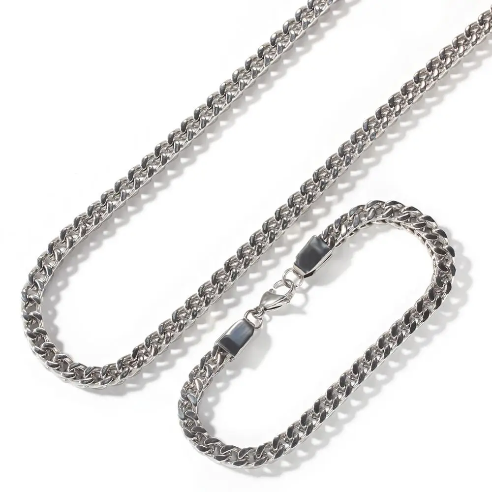 New Arrival 6mm width Men Necklace Gold Color Stainless Steel Cuban Link Chain Miami Bracelet Jewelry Set | Украшения и