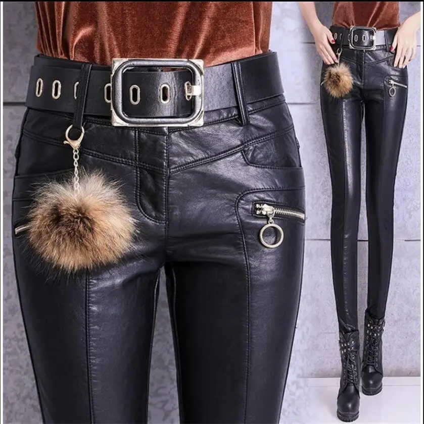 Female Fashion Sexy Leather Pants Tight-fitting Pu Leather Pants Trousers Women Slim Boot Pants 2019new Autumn And Winter