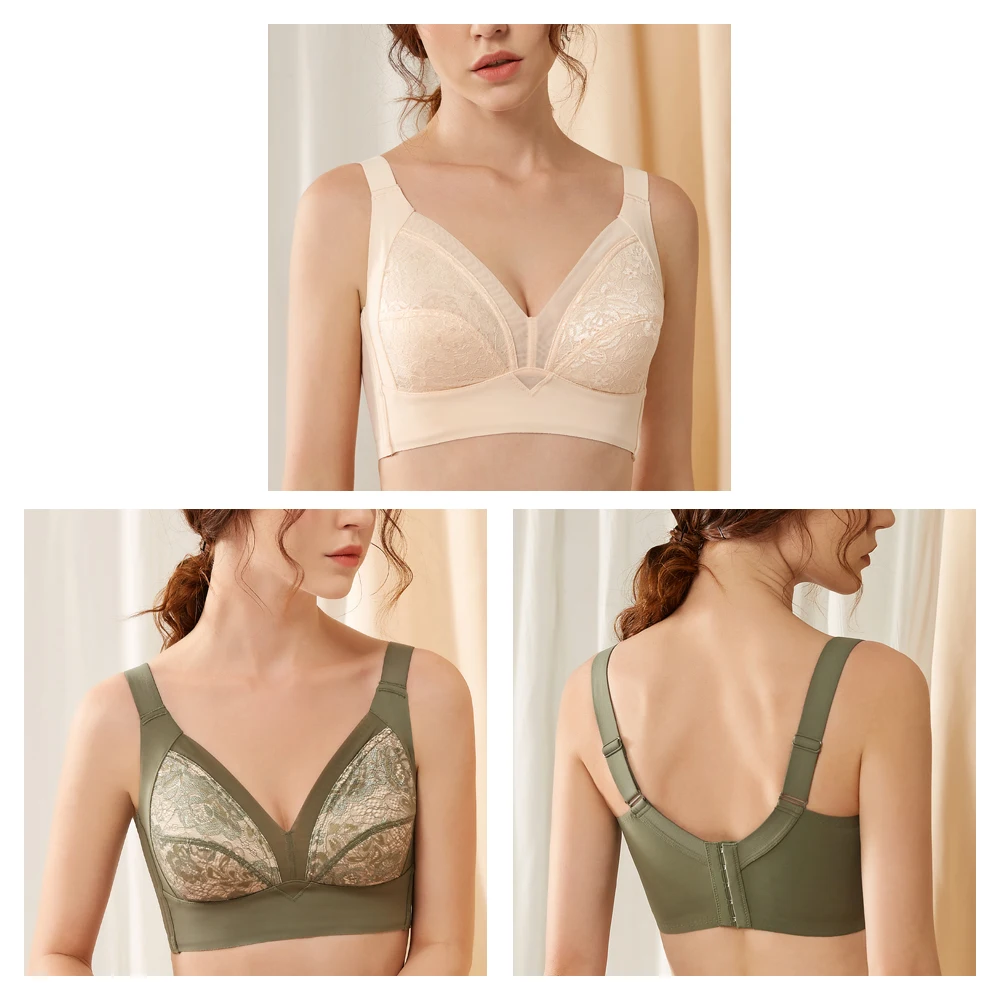 Women's Wireless Plus Size Non Padded Floral Lace Comfortable Bra 34 36 38 40 42 B C D E F G