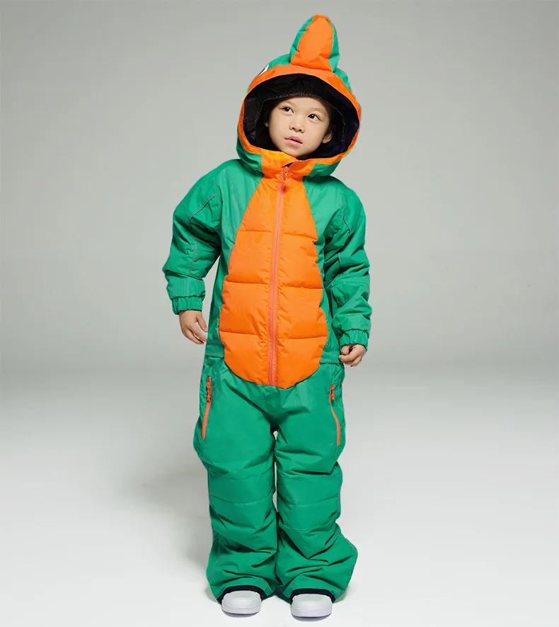 Children Cartoon Ski Suit Splittable for Men And Women Baby Thick Wind-Resistant Waterproof One-Piece Set Dinosaur | Спорт и
