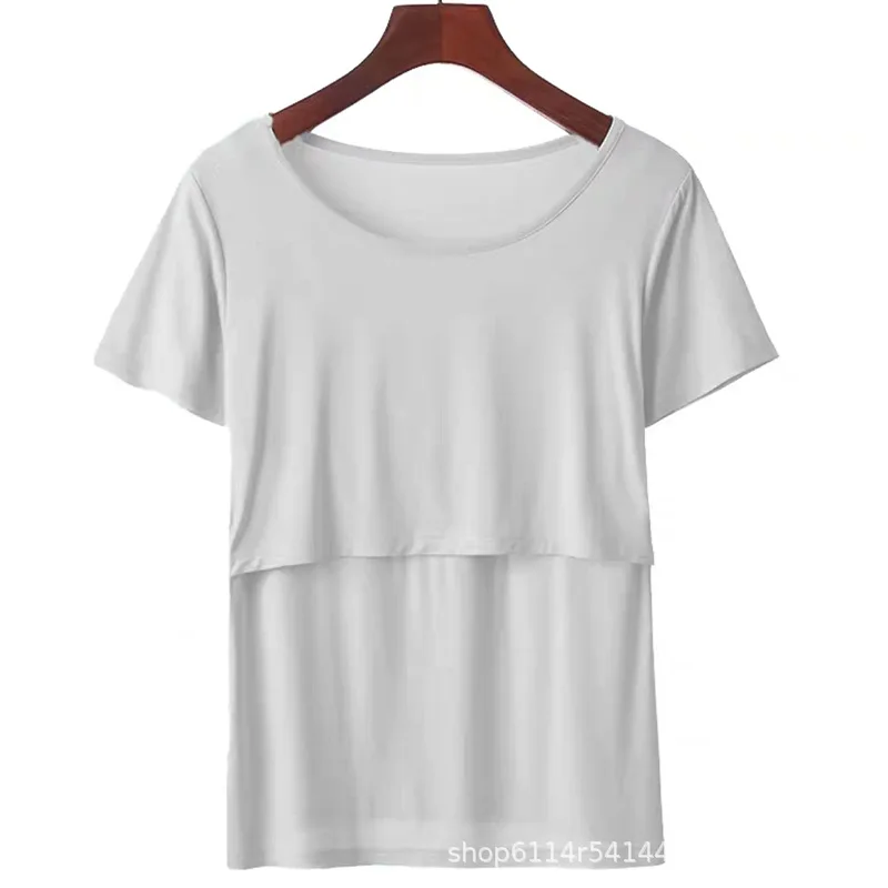 

New Women Maternity Clothes Breastfeeding Clothes Summer Maternity Nursing Wrap Top Short Sleeves Double Layer Blouse T-Shirt