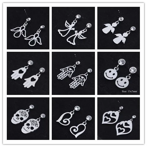 

Stainless Steel Ghost Devil Hand Skull Smile Face Heart Earring For Girl Women Ear Stud Fashion Jewelry Handmade Party Bronics