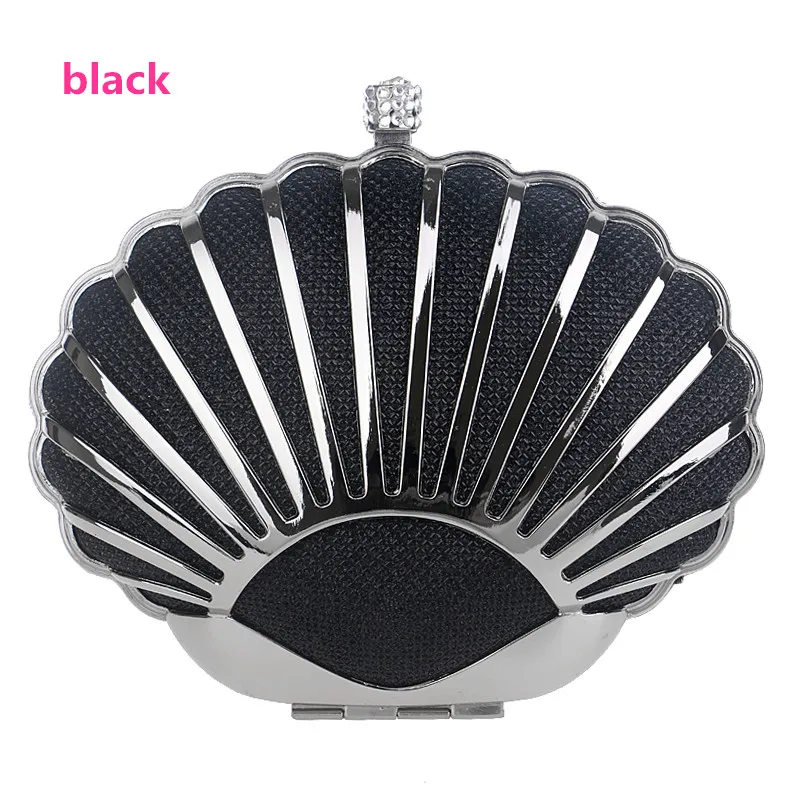 Fashion Shell Design Women Evening Bag Hollow Out Metal Diamonds Mixed Day Clutch with Chain Shoulder Purse Party Date Club | Багаж и