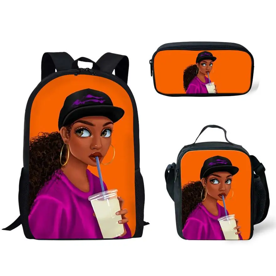 3 шт./компл. сумки для начальной школы для детей, рюкзак, сумка для книг, черная дизайнерская школьная сумка для африканских девочек, детская ...